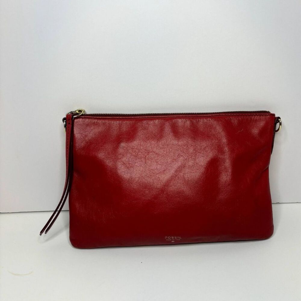 Fossil Sydney Fuchsia Red Pink Handbag Clutch Large Wallet Zip Womens Designer